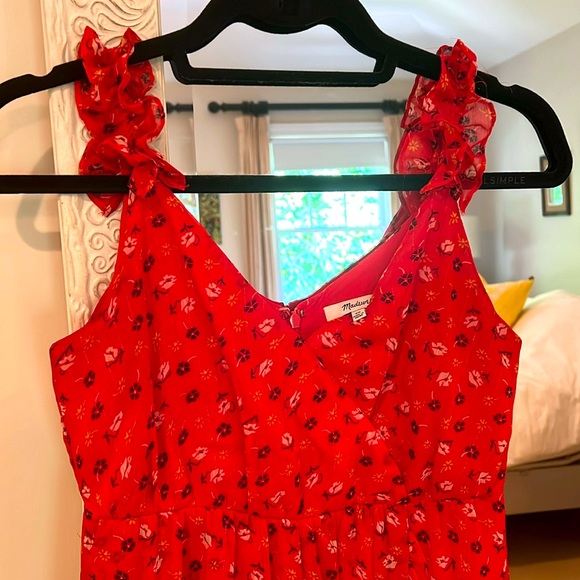 Madewell Red Floral Ruffle Strap Wrap Dress - Picture 5 of 10